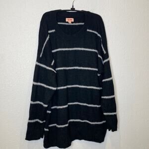 EVRI Black & White Striped Pullover Crew Neck Sweater Sz 3X Metallic Sparkles